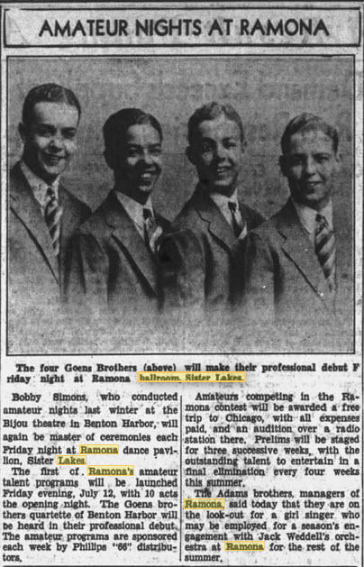 Ramona Ballroom/Dance Pavilion at Sister Lakes - 11 Jul 1935 Article (newer photo)